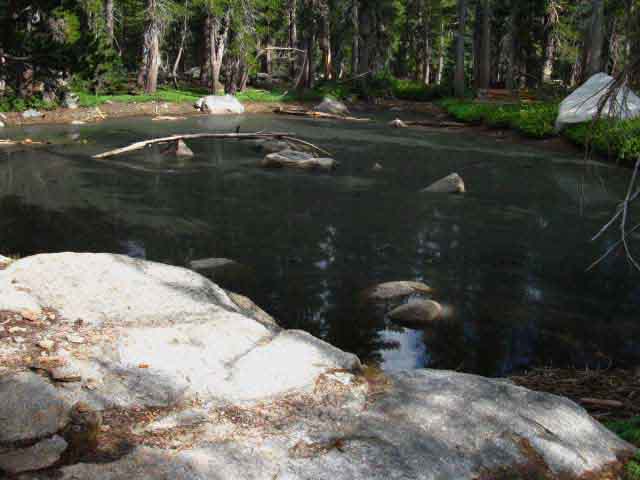 Very black Black Pond on Bailey Ridge, Yosemite.