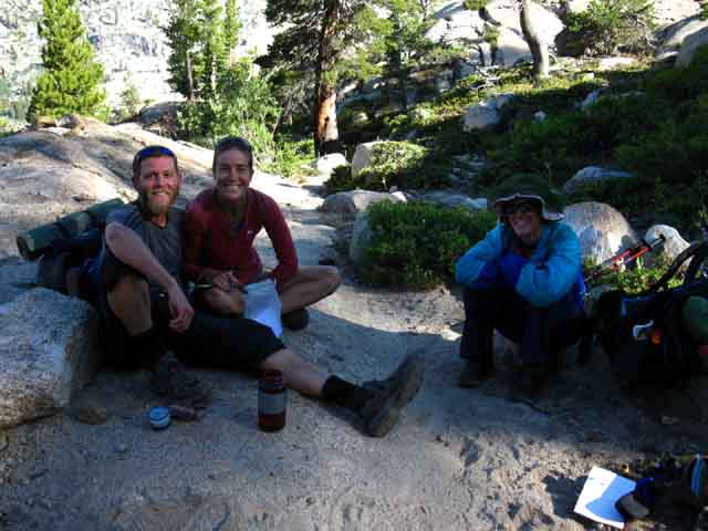 Crow, Dundee, and Scorpion, Northbound Pacific Crest Trail hikers in 2010 taking a break for Dundee's impromptu birthday party!