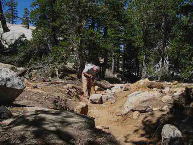 Erin Anders working trail along Tuolumne River 2010.