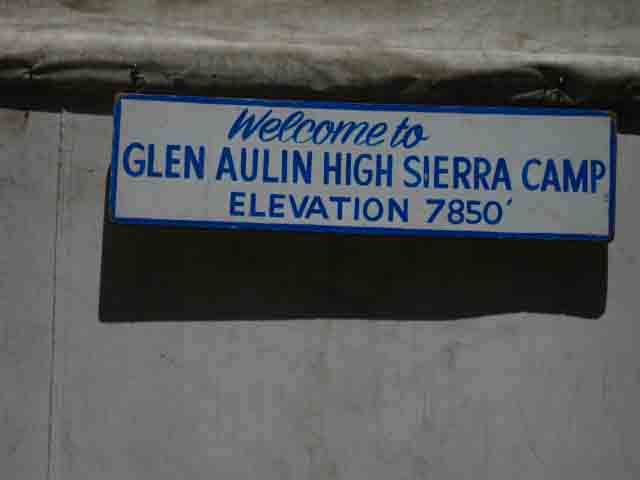 Glen Aulin High Sierra Camp sign on main tent.