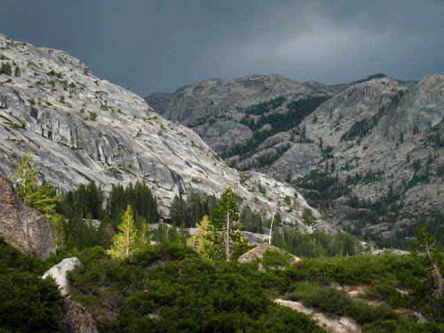 Hiking down to Stubblefield Canyon, Pacific Crest Trail across Yosemite.