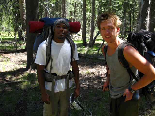 Jermaine and Rob hiking to Smedberg Lake Trail Crew Camp, 2009.