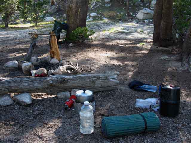 Campsite on the West shore of Miller Lake on the Pacific Crest Trail across North Yosemite.