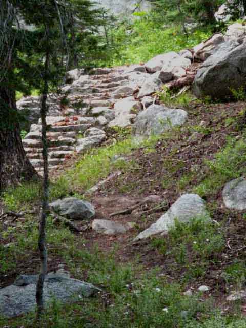 Pacific Crest Trail bends up away from rough section of Rancheria Creek.