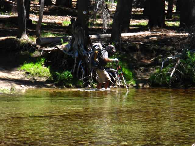 Unidentified PCT hiker fording Falls Creek in Yosemite on June 30 2013.