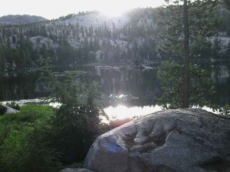 Sunrise over the pond South of Tilden Lake in the North Yosemite Backcountry.