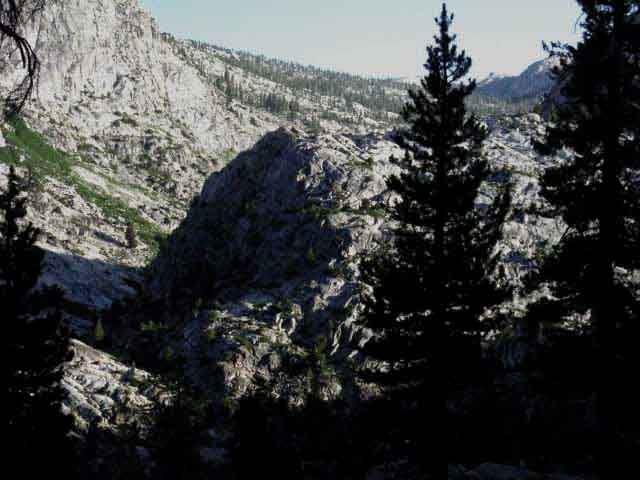 Detail of great granite ridge dividing Stubblefield from Thompson Canyons just above where the canyons merge.