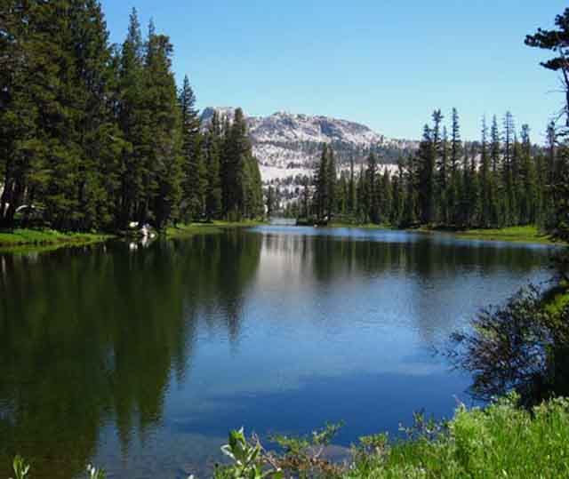 Look down the length of Tilden Lake backpacking Yosemite.