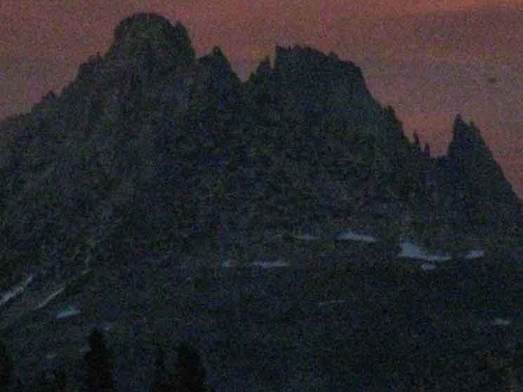 Tower Peak in deep red sunset.