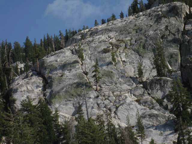 Steep cliff decorated with lodgepoles.