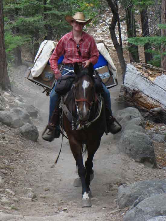 Horsepacker climbing Merced River out of Little Yosemite Valley.