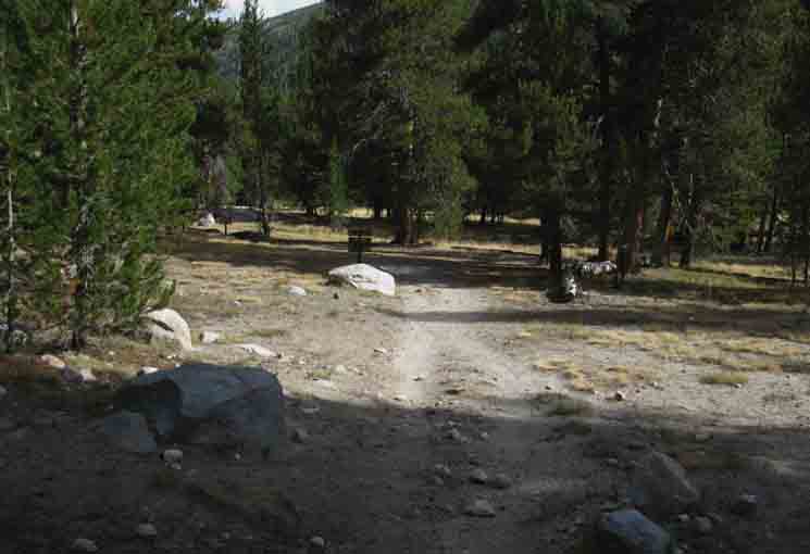Trail junction to Vogelsang High Sierra Camp via Ireland Lake in Lyell Canyon.