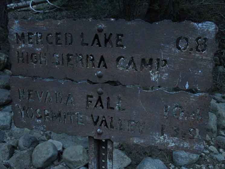 Miles sign at Merced Lake High Sierra Camp.