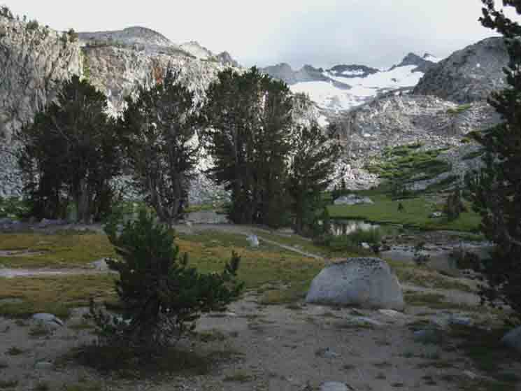Mount Lyell Number Two from the First Basin climbing to Donohue Pass on the John Muir Trail.