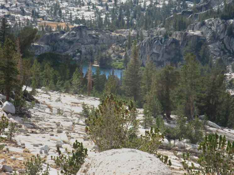 Townsley Lake appears hiking South of Vogelsang High Sierra Camp.