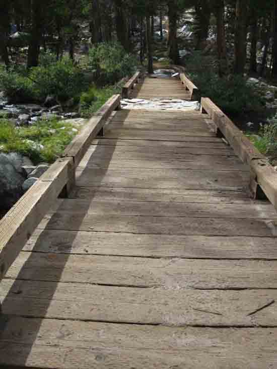 Uppermost bridge along the John Muir Trail climbing out of Lyell Canyon to Donohue Pass.