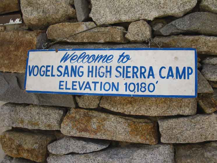 The Vogelsang High Sierra Camp sign.