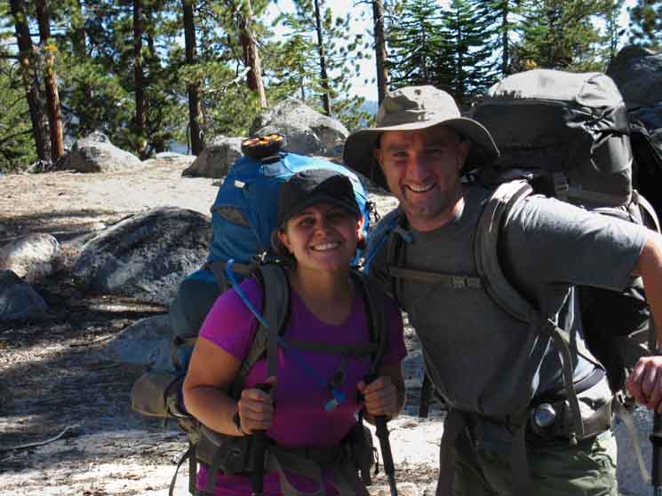 Amber and Steve hiking up towards Tuolumne Meadows.