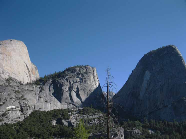 Half Dome, Mount Brodrick, and Liberty Cap from the John Muir Trail.