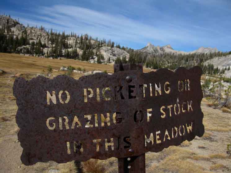 Sign about grazing prohibition in Long Meadow below Sunrise High Sierra Camp.