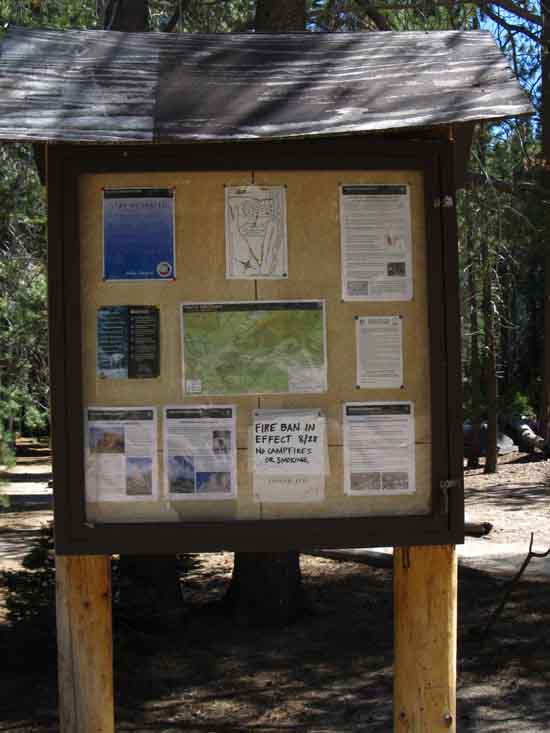Notice board at Little Yosemite Valley backpacker camp.
