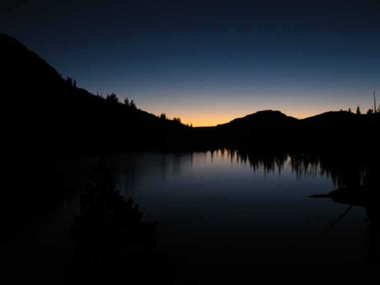 Just after sunset at Cathedral Lake in Yosemite National Park.