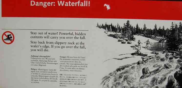 Water safety warning sign at Nevada Falls.
