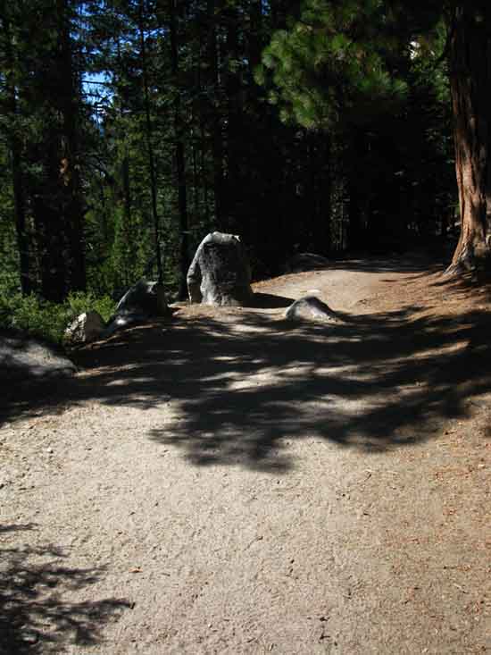 The trail widens and the sand deepens below the Half Dome trail junction.