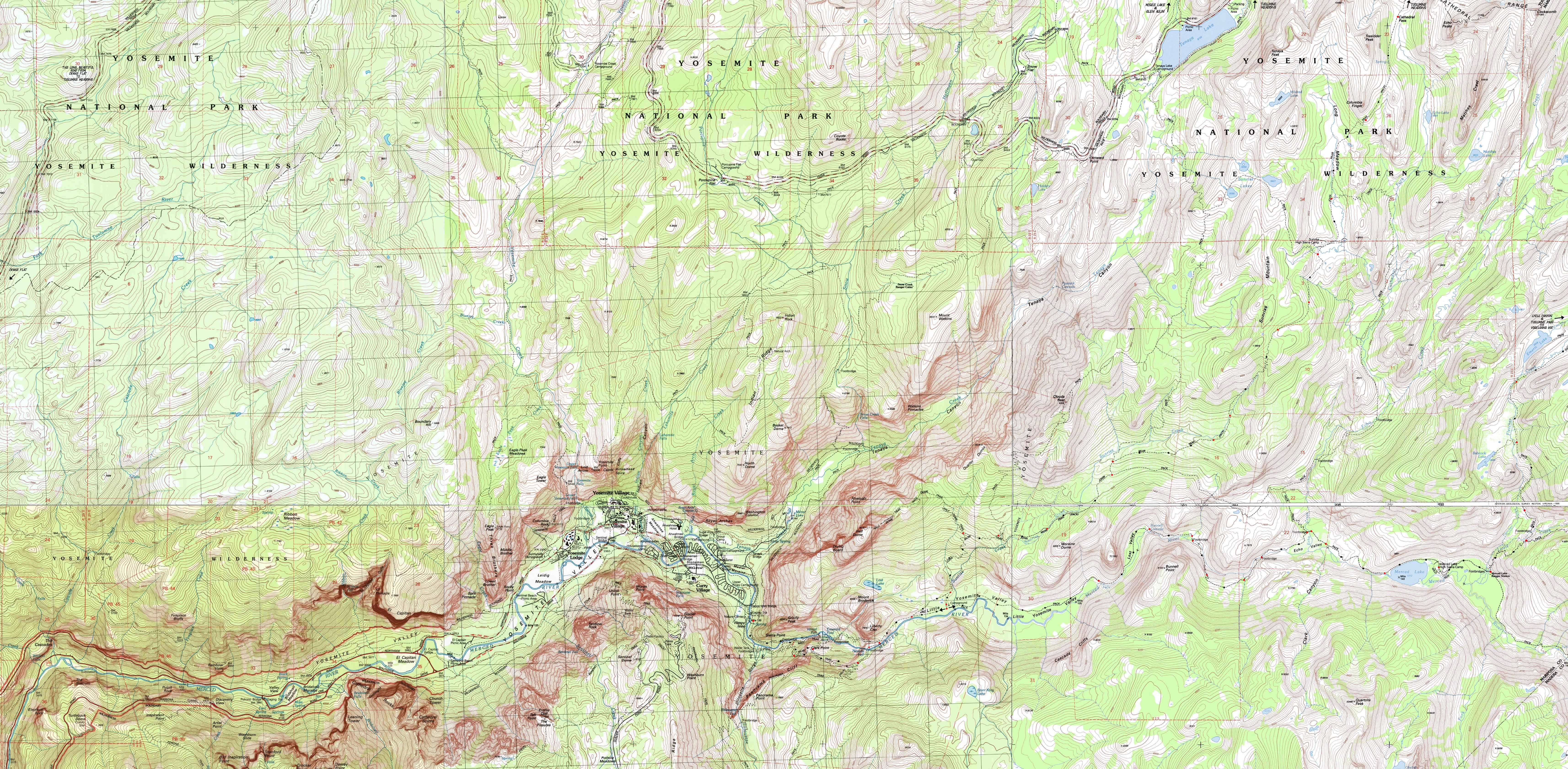 Backpacking map of Yosemite Valley for hikers on the John MuirTrail.