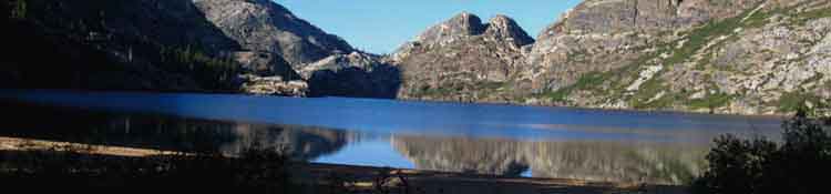 Bensen Lake in the Morning. Tahoe to Yosemite and Pacific Crest Trail routes across North Yosemite Wilderness.