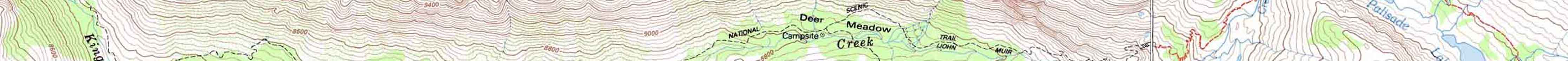 Backpacking map of Bishop Pass to Pinchot Pass on the John Muir Trail.