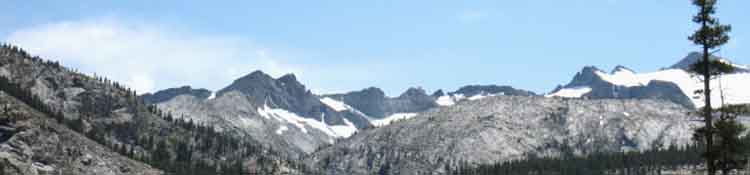 Mount Lyell and Mount Maclure rise above end of Lyell Canyon.