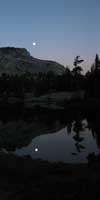 Upper Cathedral Lake Moon, backpacking John Muir Trail in Yosemite.