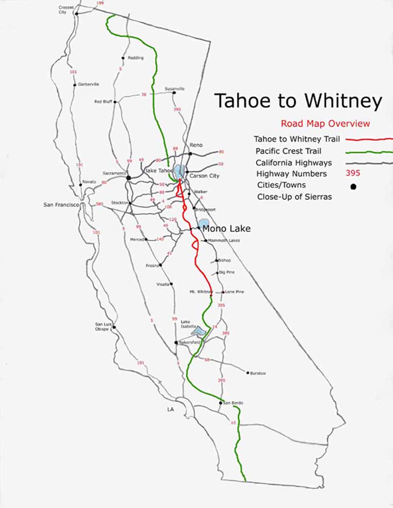 Lake Tahoe To Mount Whitney On A Map
