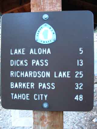Trail Mileage, Echo Lake Trail Head, Desolation Wilderness