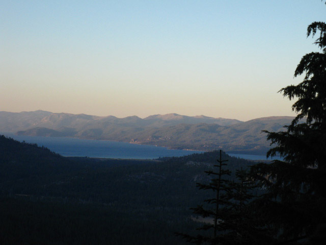 Sunset over Lake Tahoe, backpacking above Echo Lake Trail head