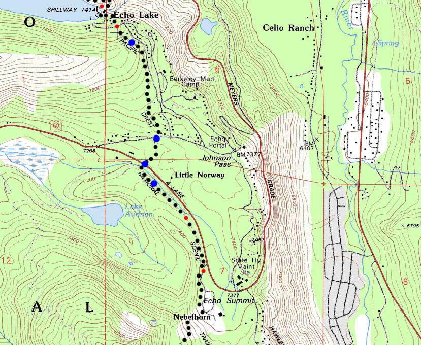 7.5 topo backpacking Map between Echo Lake and Echo Summit