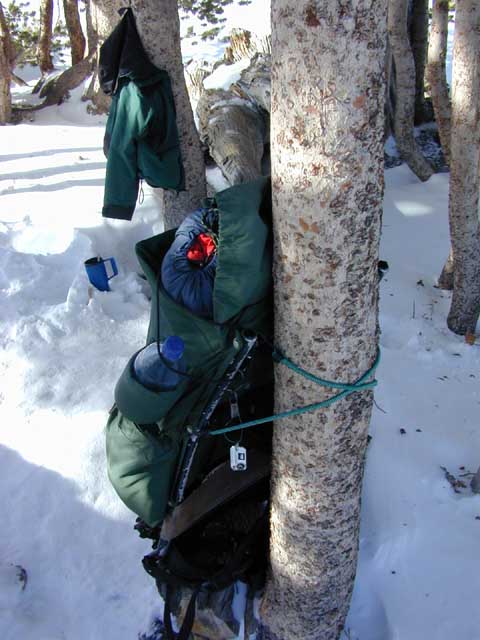 Pack secured in Winter conditions.