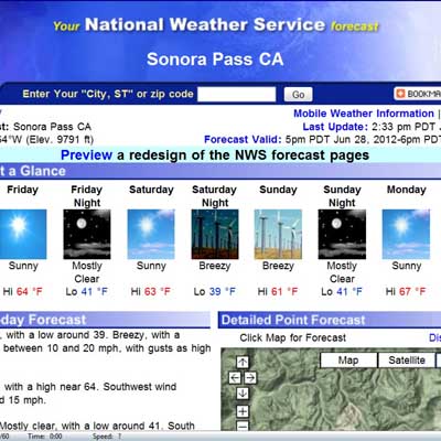 Sonora Pass Weather Forecast.