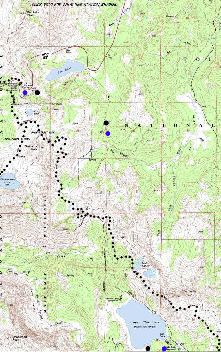 Carson Pass Weather Stations with Tahoe Yosemite and PCT Trails